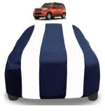 Auto Hub Car Cover Compatible with Mahindra TUV 300 with Mirror Pockets, Triple Stitched, Water Resistant Car Body Cover, Navy, White