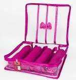 atorakushon Satin 4 Rods Jewellery Bangle Storage Box Chudi Set Organizer Zipper Makeup Pouch Travelling Bag for Women (Purple | Pack of 1)