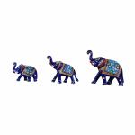 Trendy Crafts Metal Set Of 3 Elephant Showpiece Statue, Medium, Royal Blue, 3 Piece