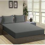 GBL COLLECTION 400 TC Cotton Double Striped Fitted (Elastic) Bedsheet (Pack of 1, Grey)