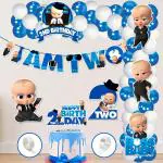 Zyozique 2nd Birthday Boss Baby Theme Balloon arc decoration,Boss Baby Theme Second Birthday for Boys with Happy Birthday Banner Cardstock Cake Toppers Balloons Birthday Decoration Kit (Pack of 60)