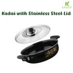 Kashvi Premium Quality Nonstick Kadhai with lid, nonstick kadhai, induction kadhai/gravy kadhai , 26 cm, 3L Black