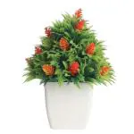 Foliyaj Artificial Plant With Green Leaves, Orange Cone Shaped Flowers And Pot 12 x 12 cm