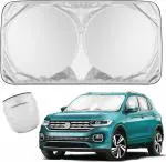 Auto Hub Car Windshield Sunshade, Reflective Polyester Blocks Heat and Sun. Foldable Sun Shield That Keeps Your Vehicle Cool (Large 147 x 68 cm)