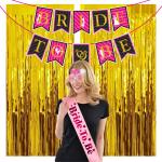 Zyozique Bridal Shower Decorations Kit - Banner, Sash with Eye Glass & Gold Foil Curtains (Pack Of 5)