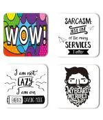 Whats Your Kick Funny Hindi My Beard My Rules Quotes Printed Set of 4 Coaster With Metal Stand