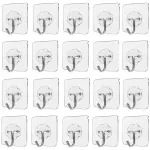 SHALVI 20Pcs Self Adhesive Wall Hooks, Heavy Duty Sticky Hooks for Hanging, Waterproof Transparent Adhesive Hooks for Kitchen, Bathroom