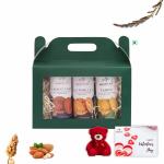 MUNCH FIT Valentines Day Gift Hamper for Girlfriend & Boyfriend with Card & Teddy | Tasty & Healthy Assorted Millet & Butter Cookies of 3 Varieties | Perfect Valentine Day Gift Set |Pack of 1x125g each