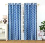 Dc Decastle Premium Damas Printed 182 cm (6ft) Polyester Room Darekening Window Curtain (Blue, Pack of 2)