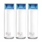 Cello H2O Toughened Glass Fridge Water Bottle with Plastic Cap, 920ml, Set of 3, Blue