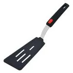 Ramkuwar Kitchen Silicone Slotted Angled Fish Turner Heat Resistant Long Spatula for Cooking or Baking (Black)
