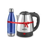 Milton Stainless Steel Silver, Blue Combo Set Go Electro Kettle With Dlx 1000 Thermosteel Hot And Cold Bottle (Set Of 2)