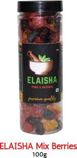Elaisha Dried Mix Berries Blueberries, Cranberries, Strawberries, Goji Berries Berry Mix Assorted Fruit, 100 G