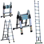 Mivu 12.5ft Portable & Extendable A-Shaped 2in1 Multipurpose Telescopic Foldable Aluminium Ladder | Ultra-Stable | Household & Outdoor | with Stabilizer Bar & Safe Locking Hinges | 12steps (1.9M+1.9M)