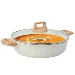 Carote Non Stick Kadai with Lid, Induction Kadai, Granite Covered Kadhai, Biriyani Pot, 28cm, White