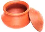 VILLAGE KRAFT Unglazed Handcrafted Earthen Clay Dahi Handi, Biryani Clay Pot, Mud Cooking Pot, Dal Handi, Mitti Handi, Yogurt Bowl, Mathani Handi, for Setting/Serving With Cover Plate - 1000 Ml - 1 Pc - Brick Red