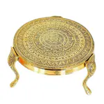 pujaNpujari Brass Decorative Round Pooja Stool, Brass Round Chowki(5 inch Height) Brass Pooja Chowki