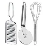 DreamBasket Stainless Steel Cheese Grater & Pizza Cutter & Egg Whisk for Kitchen