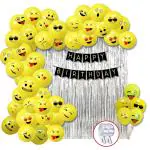 PARTY GLITERS Emoji Theme Birthday Decoration combo - Pack of 53 Pcs - Banner, Frill Curtain, Balloon set for Kids, Boys, Girls, Smiley Birthday Items
