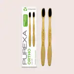 PUREXA Orthodontic Bamboo Toothbrush for Braces | V-Shaped Soft Charcoal Bristles | BPA-Free, Biodegradable | Interdental Brush for Adults & Kids | Eco-Friendly Pack of 2