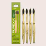 Purexa Bamboo Toothbrush with Activated Charcoal Soft Bristles (Pack of 4) | 100% Natural & Biodegradable Handle | BPA-Free & Eco-Friendly | Gentle on Gums & Enamel | Sustainable Oral Care