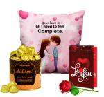 Midiron Romantic Gift for Husband/Boyfriend|| Birthday gift for Wife, Husband, Girlfriend |Valentine's Day Gift ( Chocolate Box, Artificial Rose, Greeting Card, Cushion)
