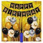 Zyozique Black Gold Birthday Decorations for Men Women,Black Gold Silver Metallic Balloons, Happy Birthday Banner ,Metallic Fringe Curtains,Confetti Balloon ,Balloon pump, Glue dot for 18th 30th 40th 50th 60th Birthday Supplies(Pack of 41)