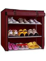Ebee Rectangular Non-Woven Fabric Maroon 3 Shelves Shoe Rack 60 cm x 30 cm x 55 cm
