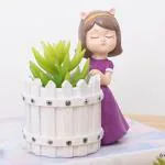 CRAFTIFY Cute Beautiful Girls Succulent Planter Pots Resin Creative Flowerpot Plant Pot Planter Container for Home Garden Office Desktop Decoration - (Purple Girl, Pack of 1) without Plant
