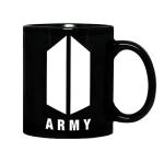 Mug Morning BTS Products for Girls BTS Army White Logo on Black Ceramic Coffee Mug - Black, 325ml