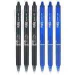 Pilot Frixion Clicker Erasable Roller Ball Pen | Tip Size - 0.7 MM | Retractable Pen With Dimpled Grip and In-built Eraser | Ink Colour - Blue 3 and Black 3 | Pack of 6