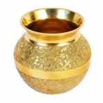 Mkd2 Rise Brass Lota | Kalash | Pooja Lota | Puja Lota | Karwachauth Lota (Embossed 500ml) for Diwali, Wedding, Mandir Room, Temple, Festivall
