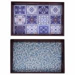 ANGIRA HANDICRAFTS Handmade Wooden Tray with Handprinted Designs Serving Trays Set of 2 Tray