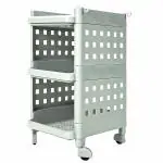 ADA 3 Tier Multi-Purpose Storage Rack Stackable Shelf Utility Rolling Stand Rack | Storage Organizer Racks with Wheels for Kitchen Laundry Room Bathroom Office Home - Grey (28 x 33 x 56cm)