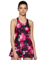 Speedo Women Speedo Navy, Fluo Pink, Magenta, White Synthetic Female Swimwear All Over Print Racerback Swimdress With Leg (Xs)