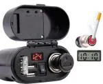 Acube Mart Motorcycle 12V Cigarette Lighter Dual Usb Quick Charger Voltmeter Digital Clock 2 A Bike Mobile Charger For Universal Bike