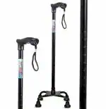 MCP Quadripod height Adjustable Aluminium Four Legged Walking Stick for men, women, old people senior citizens patients support, trekking 4 Leg cane stick (Black)