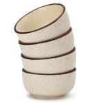 Bodhi House Handmade Ceramic Dinner Bowl/Katori 3.9 Inches, Set of 4 -170 Ml (Dishwasher and Microwave Safe) | Beige-Speckled