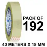 VCR Self Adhesive Transparent Packing Cello Tape - 40 Meters in Length - 18mm / 0.75 Inch Width - 192 Rolls Per Pack - BOPP Industrial Packaging Tape for E-Commerce Box Packing, Office and Home use