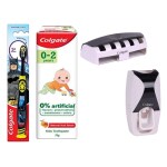 Colgate Enamel Protection Toothpaste for Kids (0-2 years), Natural Fruit Flavour, Fluoride Free, SLS Free - 70g Tube + Free wall mount automatic toothpaste dispenser+Colgate Kid's Extra Soft Toothbrush with Tongue Cleaner
