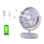 Gesto Table Fan High Speed With Led light, 2400 RPM Powerful rechargeable fan With 3 Speed Airflow | Noiseless portable fan for home,office,Kitchen | 6 Inch 3000 mAh charging battery fan for Desk