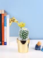 Fourwalls Artificial Bloomed Cactus Succulent Plant in a Ceramic Vase for Home Décor (20 cms Tall, Green)