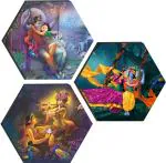 saf Radha Krishna Hexagon Digital Reprint 17 inch x 17 inch Painting (With Frame, Pack of 3)
