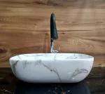 HISRE Wash Basin Counter top, Tabletop Ceramic Bathroom Sink/Basin Glossy White Statuario Marble Finish