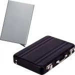 StealODeal Silver Black Mini Briefcase Aluminium Alloy Credit Case With 15 Card Holder (Set Of 2)