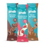 Phab Protein Bars, Pack of 6 - Variety Pack | 21g Protein, 0 Added Sugar, 0 Trans Fats | Chocolate Brownie, Mocha Nut Fudge & Strawberries & Greek Yogurt