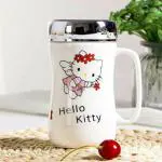 MiRiM Ceramic Designer Coffee Mug/Travel Mug with Mirror Lid 350 ml (Assorted Prints of Hello Kitty) White - 1 Piece