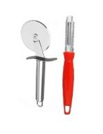 FIRST FRONT Stainless Steel SS Pizza Cutter With Stainless Steel Vegetable Peeler and (Multicolour, Pack of 2)