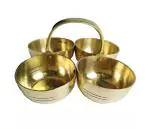 Denique Brass Puja Chawal, Mishri 4 Bowl Stand/Brass Chowmukh Haldi Kumkum Holder Small