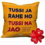 Indigifts Blue Satin, Cotton Tussi Ja Rahe Ho, Tussi Na Jao Quotes Printed Cushion Cover Love Cushion Valentines Day Gift For Girlfriend And Boyfriend - 16 x 16 Inch, Valentine Day Gift
